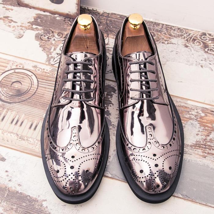 Metallic silver mens dress shoes